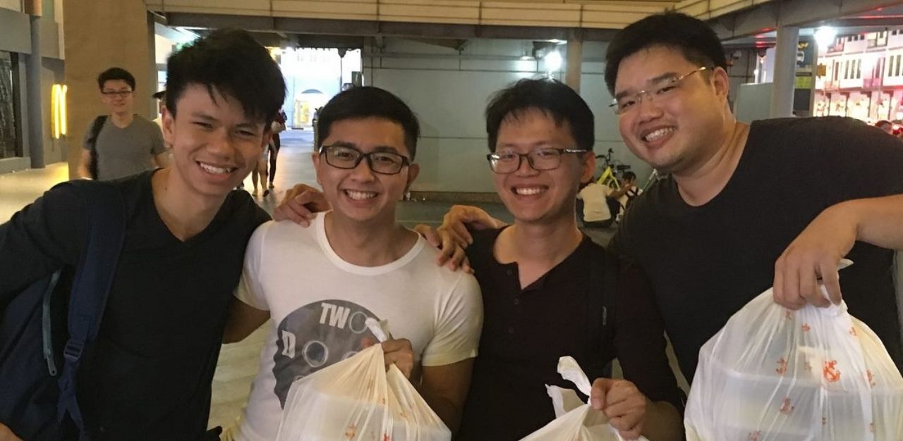 Abraham Yeo with other volunteers from Homeless Hearts of Singapore. The group regularly distributes food to the homeless in Singapore.