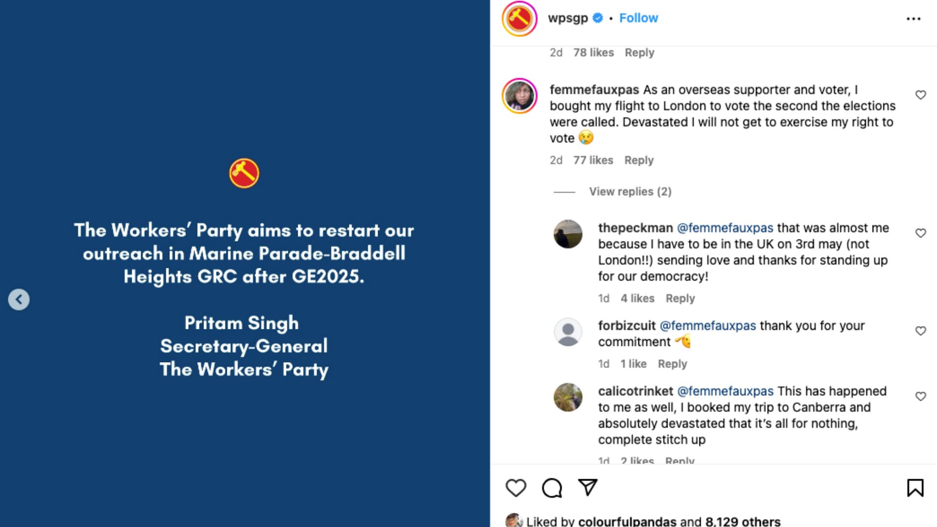 Workers Party Instagram message to residents of MRBH | TheHomeGround Asia